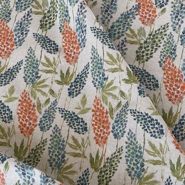 Organic cotton fabric with hand-drawn meadow wildflowers and textured linen look, perfect for curtains, cushions, or upholstery projects